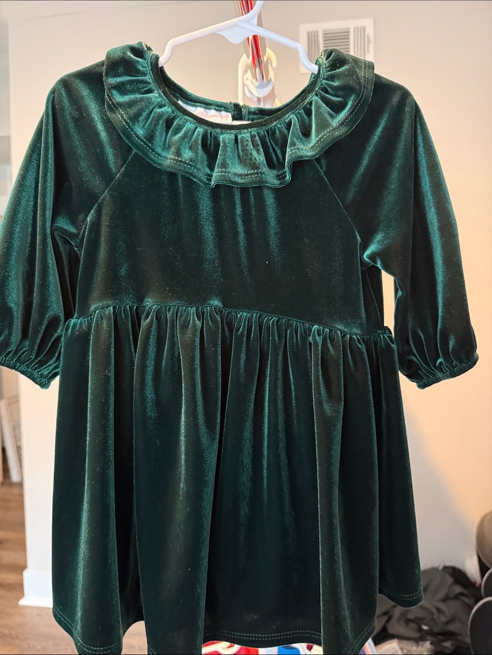 Bonnie Jean Emerald Green Velvet Ruffle Collar Formal Dress